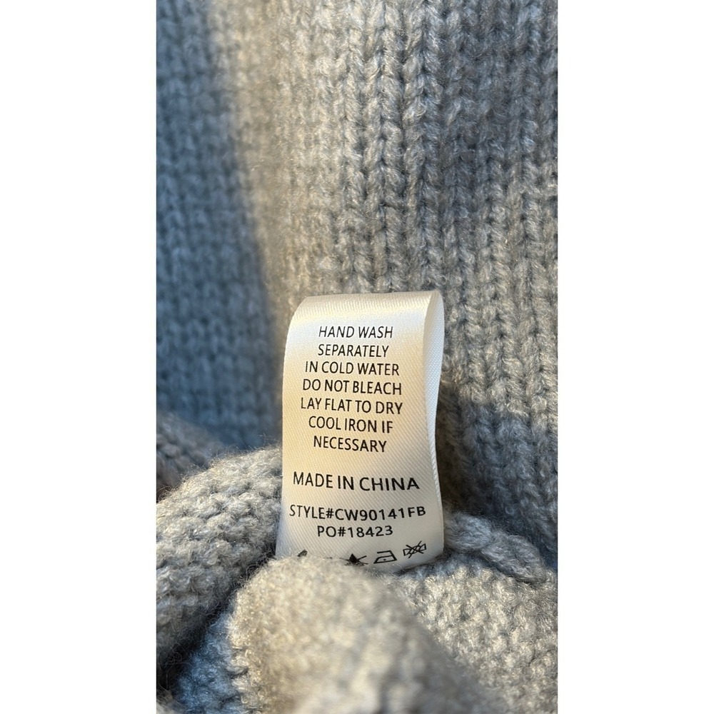 Chunky CableKnit Crewneck Sweater Pearl Puff Sleeve Gray Old Money|Quiet Luxury - Picture 9 of 9